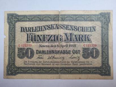 Darlehnskassenschein Ein Hundert Mark - Ost, Kowno 100 Marki 1918 4 April