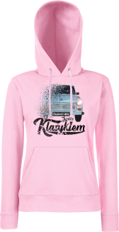 Bluza damska jasno różowa z kapturem z nadrukiem Trabant 601