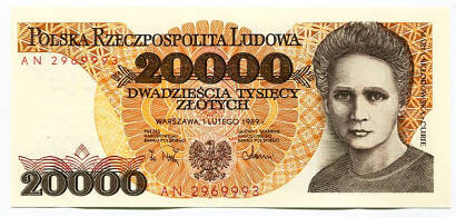 20000zł Maria Skłodowska-Curie - oryginalny pieniądz papierowy PRL losowy numer seryjny