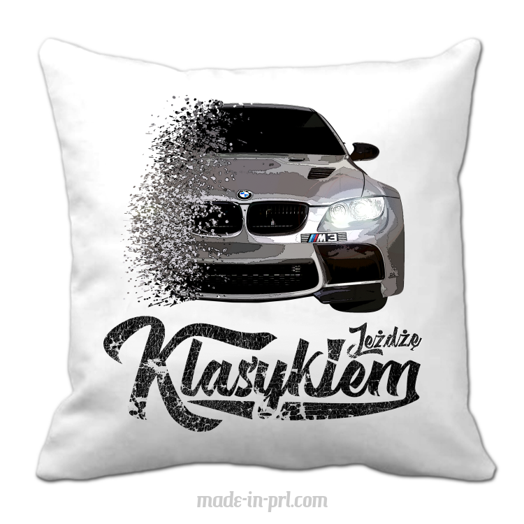 Jeżdżę klasykiem BMW M3 - poduszka biała 40x40cm