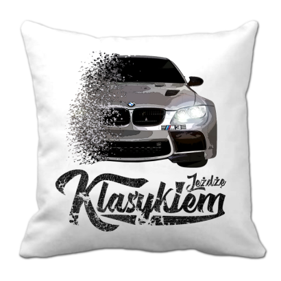 Jeżdżę klasykiem BMW M3 - poduszka biała 40x40cm