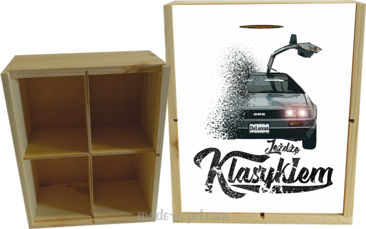 Jeżdżę klasykiem DMC DeLorean - skrzynka drewniana 4 przegródki