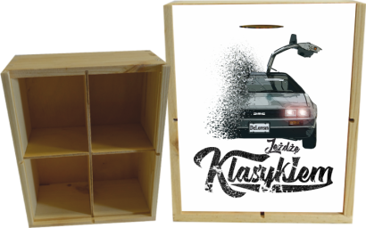 Jeżdżę klasykiem DMC DeLorean - skrzynka drewniana 4 przegródki