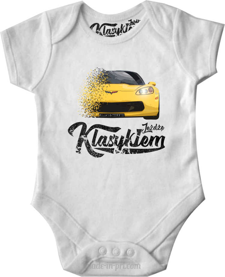Jeżdżę klasykiem Corvette Żółty Sport - body dziecięce białe