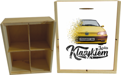 Jeżdżę Klasykiem Peugeot 306 - skrzynka drewniana 4 przegródki
