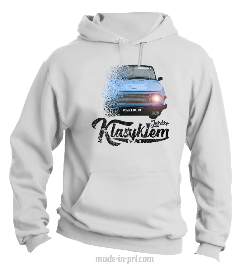 Jeżdżę klasykiem Wartburg - bluza męska z kapturem biały