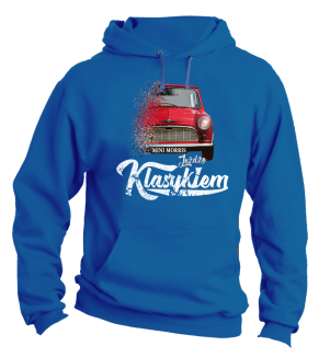 Jeżdżę klasykiem Mini Morris - bluza męska z kapturem niebieska