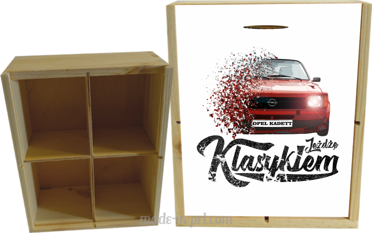 Jeżdżę klasykiem OPEL Kadett - skrzynka drewniana 4 przegródki