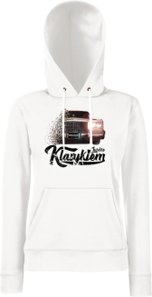 Jeżdżę klasykiem Cadillac Classic Brougham - bluza damska z kapturem biała