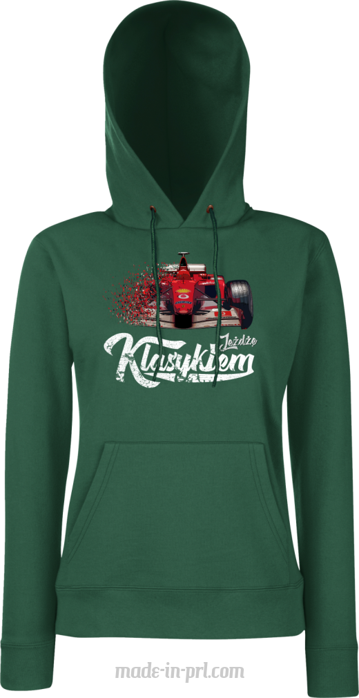 Jeżdżę klasykiem Formuła 1 - bluza damska z kapturem butelkowa