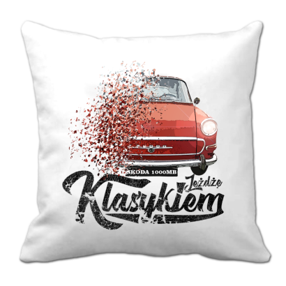 Jeżdżę Klasykiem Skoda 1000MB - poduszka biała 40x40cm
