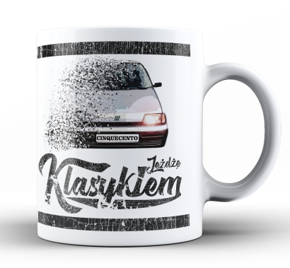 Jeżdżę klasykiem CINQUECENTO -  kubek biały ceramiczny 330ml