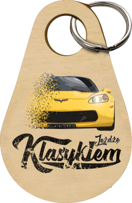 Jeżdżę klasykiem Corvette Żółty Sport - Drewniany brelok do kluczy  