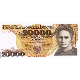 KUBEK Z BANKNOTEM 20000 ZŁ MARIA SKŁODOWSKA-CURIE BANKNOT PRL - 2