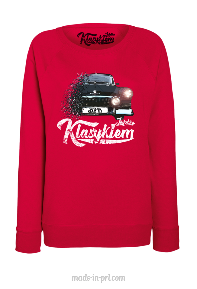 Jeżdżę klasykiem Wołga GAZ 21 - bluza damska standard czerwona