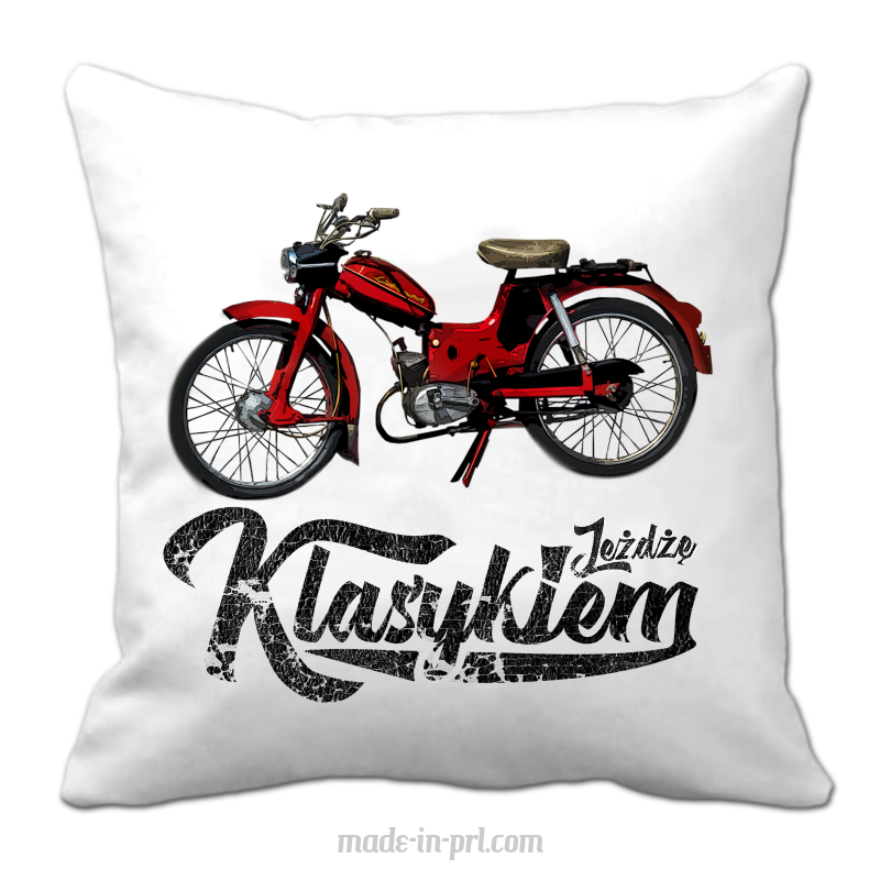 Jeżdżę klasykiem Motorynka Komar - poduszka biała 40x40cm
