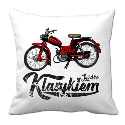 Jeżdżę klasykiem Motorynka Komar - poduszka biała 40x40cm