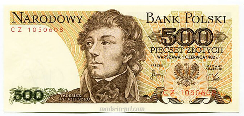 500zł Tadeusz Kościuszko- oryginalny pieniądz papierowy PRL losowy numer seryjny