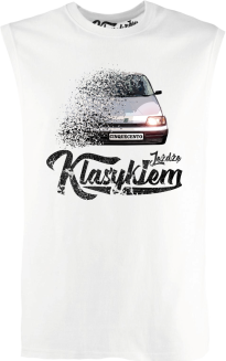 Jeżdżę klasykiem CINQUECENTO - top męski bezrękawnik biały