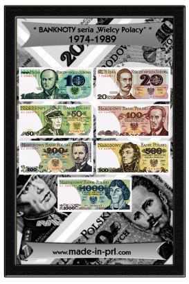 ZESTAW Prawdziwych Banknotów stan bankowy nieużywane UNC " Wielcy Polacy "  - 7 sztuk - PRL - 10-1000 zł