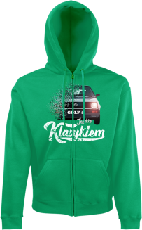 Jeżdzę klasykiem GOLF 2 - bluza męska kaptur na zamek zielona