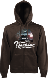 Jeżdzę klasykiem GOLF 2 - bluza męska kaptur na zamek brązowa