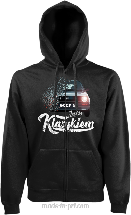 Jeżdzę klasykiem GOLF 2 - bluza męska kaptur na zamek czarna