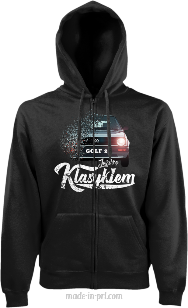 Jeżdzę klasykiem GOLF 2 - bluza męska kaptur na zamek czarna