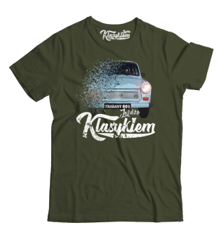 Koszulka męska khaki z nadrukiem prl Trabant 601