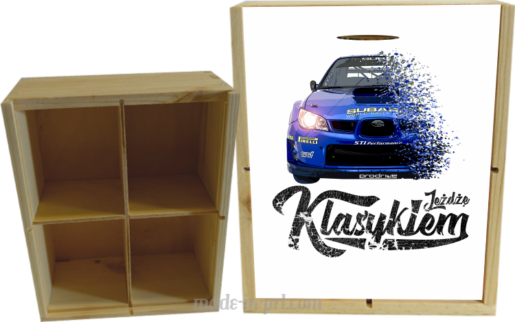 Jeżdżę klasykiem Subaru Impreza WRX - skrzynka drewniana 4 przegródki