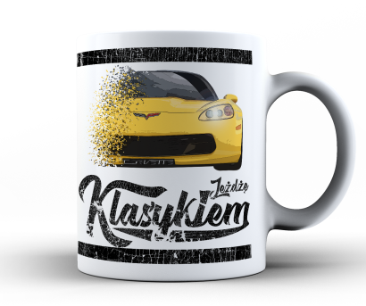 Jeżdżę klasykiem Corvette Żółty Sport - kubek biały ceramiczny 330ml