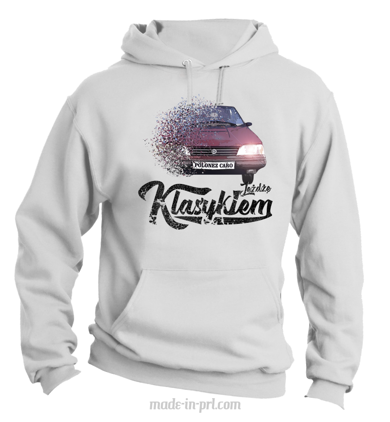Jeżdżę klasykiem POLONEZ Caro - bluza męska z kapturem biały