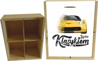 Jeżdżę klasykiem Corvette Żółty Sport -  skrzynka drewniana 4 przegródki