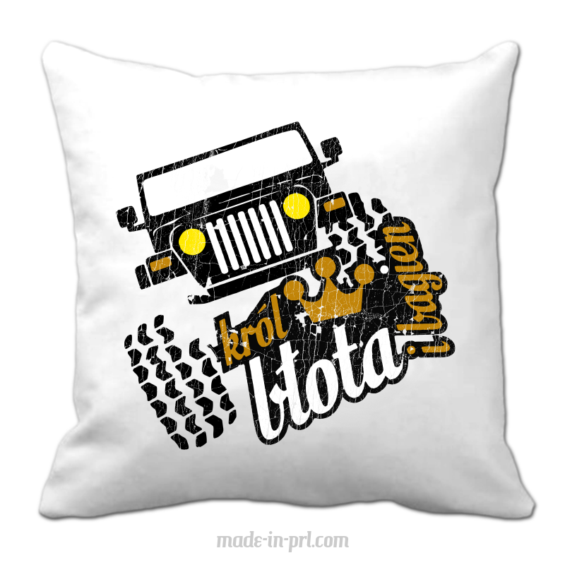 Król błota i bagien Auto Terenowe - poduszka biała 40x40cm