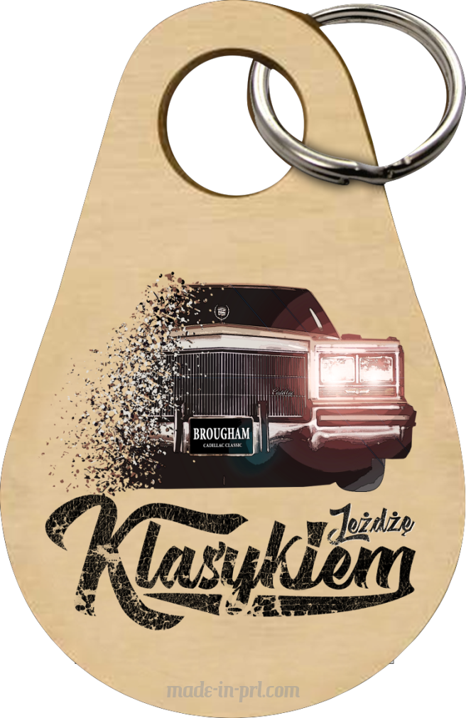 Jeżdżę klasykiem Cadillac Classic Brougham - Drewniany brelok do kluczy