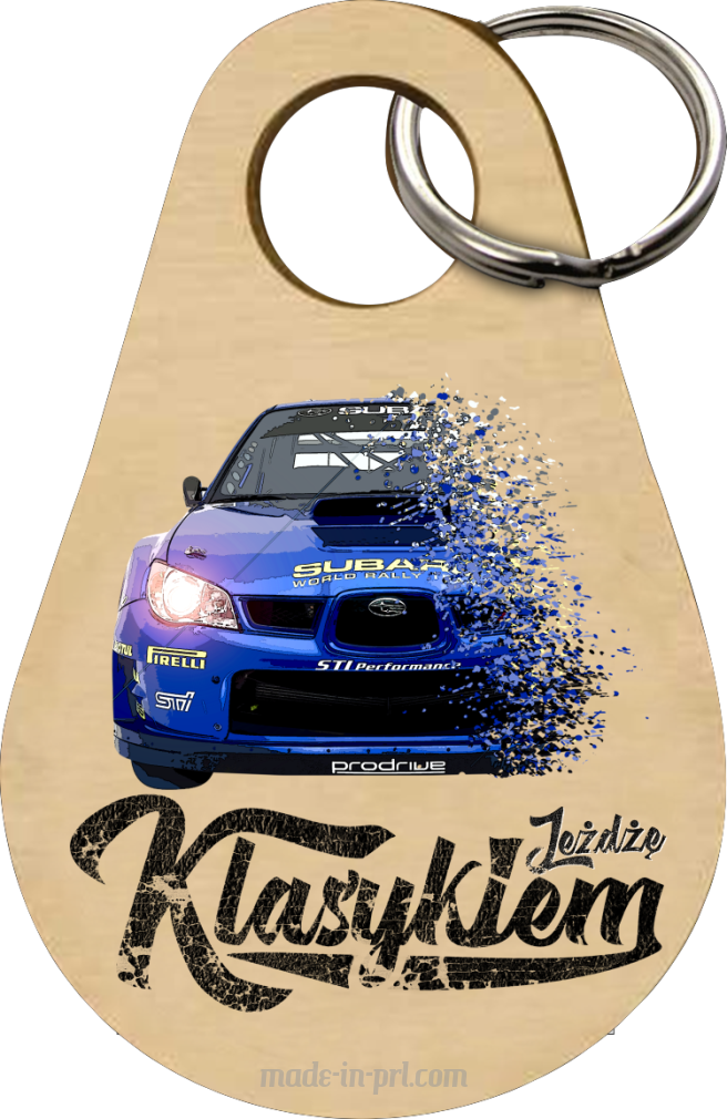 Jeżdżę klasykiem Subaru Impreza WRX - Drewniany brelok do kluczy  