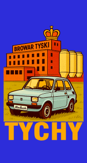 Tychy Maluch 126p PRL Browar Tyski Duży nadruk - koszulka męska - 2