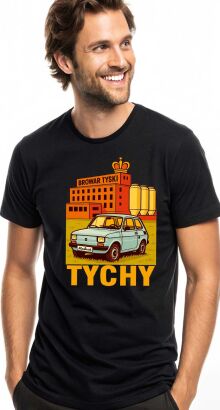 Tychy Maluch 126p PRL Browar Tyski Duży nadruk - koszulka męska