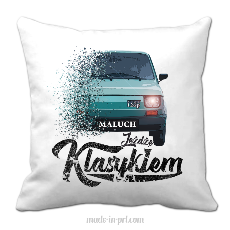Jeżdżę klasykiem Fiat 126p Zielony Maluch - poduszka biała 40x40cm