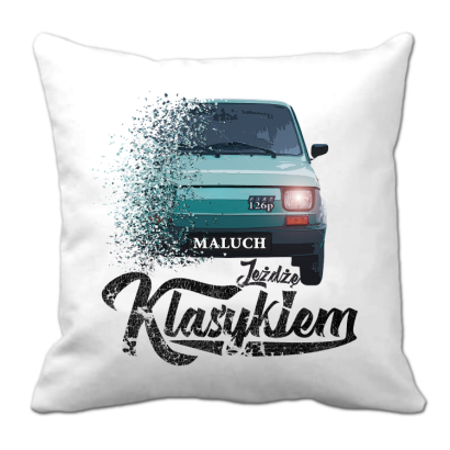 Jeżdżę klasykiem Fiat 126p Zielony Maluch - poduszka biała 40x40cm