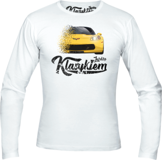 Jeżdżę klasykiem Corvette Żółty Sport - longsleeve męski biały