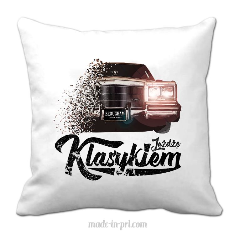 Jeżdżę klasykiem Cadillac Classic Brougham - poduszka biała 40x40cm