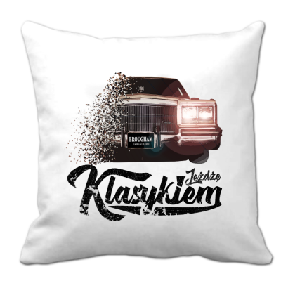 Jeżdżę klasykiem Cadillac Classic Brougham - poduszka biała 40x40cm