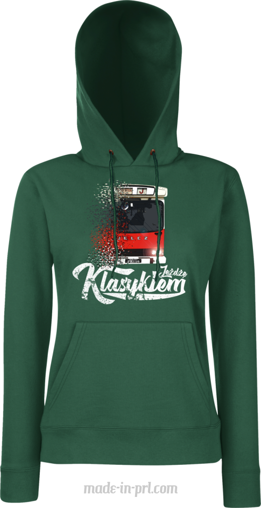 Jeżdżę klasykiem Jelcz Berliet PR110 - bluza damska z kapturem butelkowa