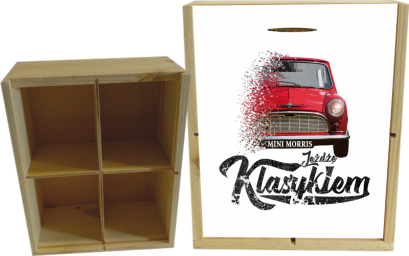 Jeżdżę klasykiem Mini Morris - skrzynka drewniana 4 przegródki 