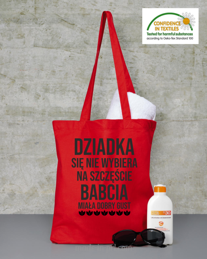 Dziadka się nie wybiera na szczęście babcia miała dobry gust - torba zakupowa bawełniana czerwona