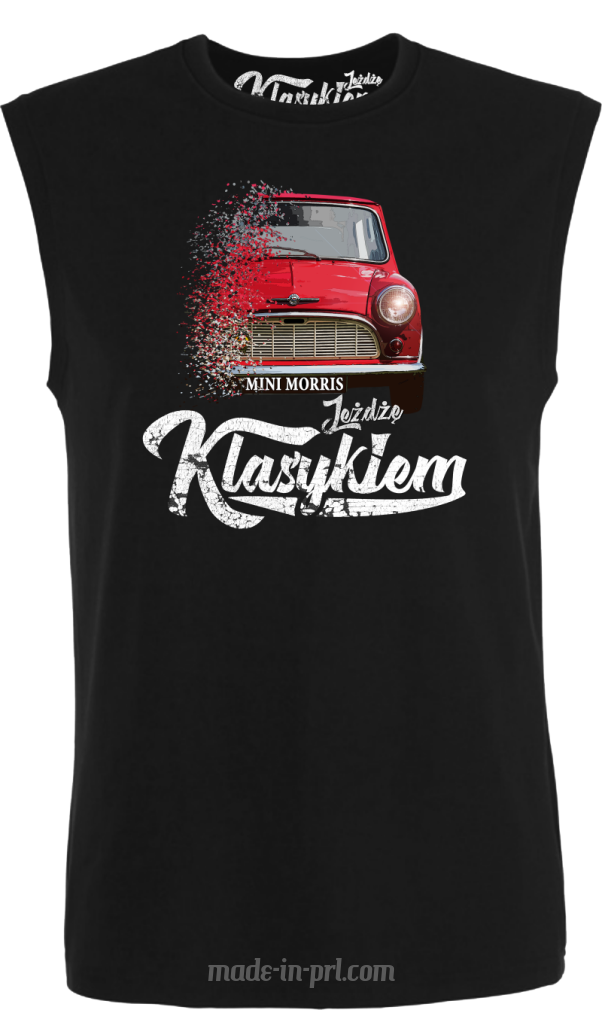 Jeżdżę klasykiem Mini Morris - top męski bezrękawnik czarny