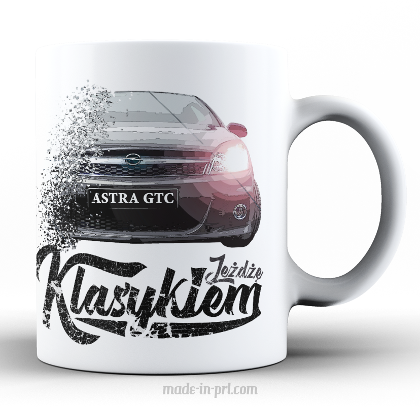 Jeżdżę Klasykiem OPEL Astra GTC - kubek biały ceramiczny 330ml