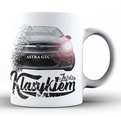 Jeżdżę Klasykiem OPEL Astra GTC - kubek biały ceramiczny 330ml