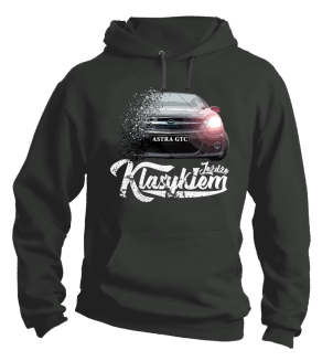 Jeżdżę Klasykiem OPEL Astra GTC - bluza męska z kapturem szara